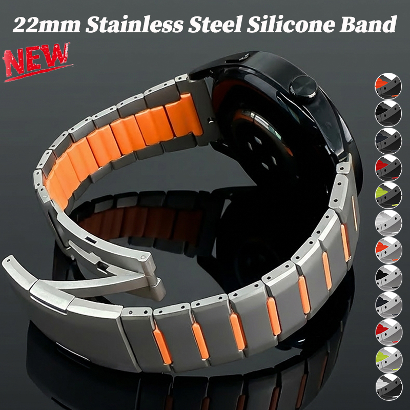 Silicone Watch Band 22Mm - 22mm Paslanmaz Çelik Silikon Kordon, Huawei