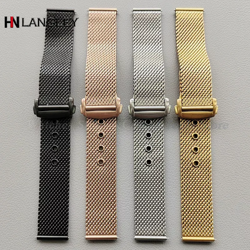 Butterfly Clasp Deployant - 20mm 22mm Örgü Milanese saat bileziği